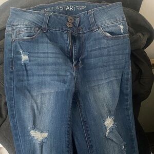 Vanilla Star Women's Medium Wash Distressed Skinny Jeans